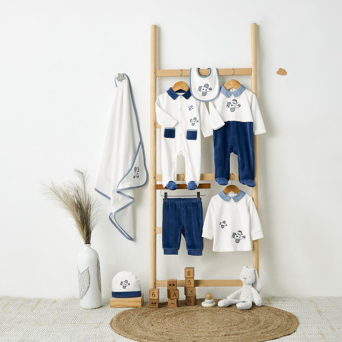 Giggles Collared Sleepsuit with Embroidered Detail - Long Sleeves