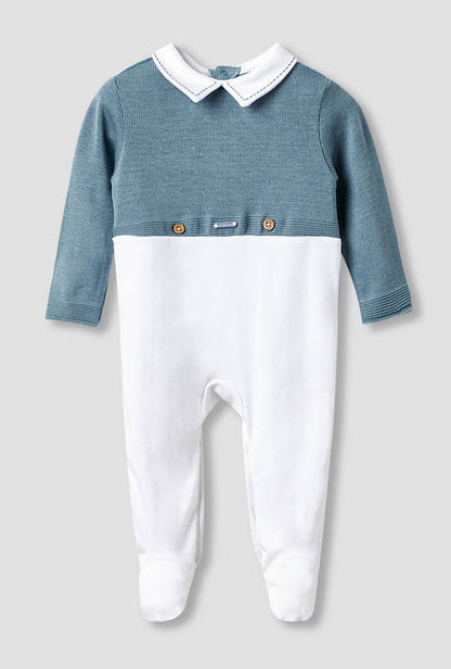 Giggles Collared Sleepsuit with Snap Button Closure - Long Sleeves