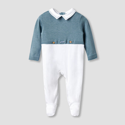 Giggles Collared Sleepsuit with Snap Button Closure - Long Sleeves - Grey / 9-12 mths