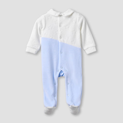 Giggles Collared Sleepsuit with Star Texture - Long Sleeves