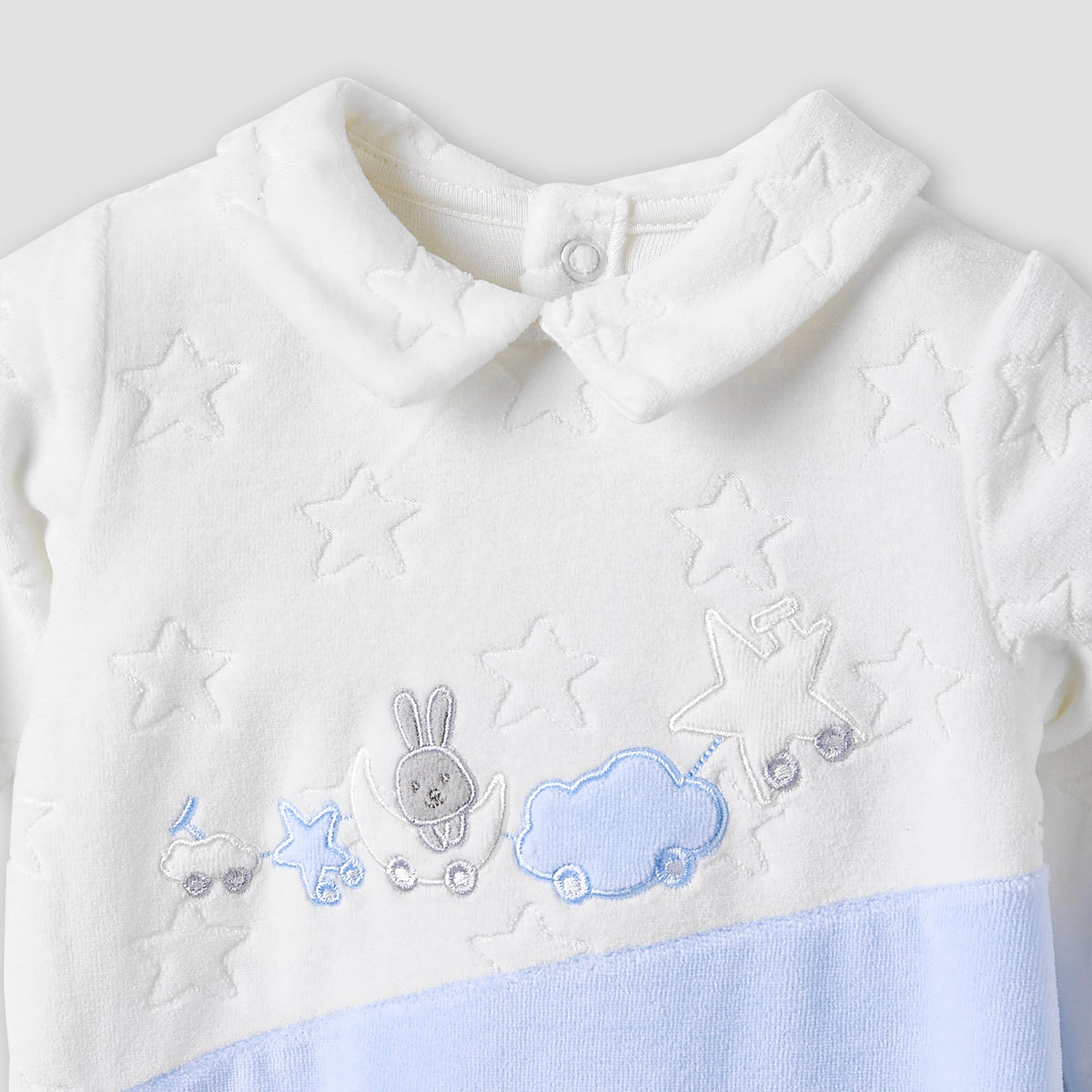 Giggles Collared Sleepsuit with Star Texture - Long Sleeves