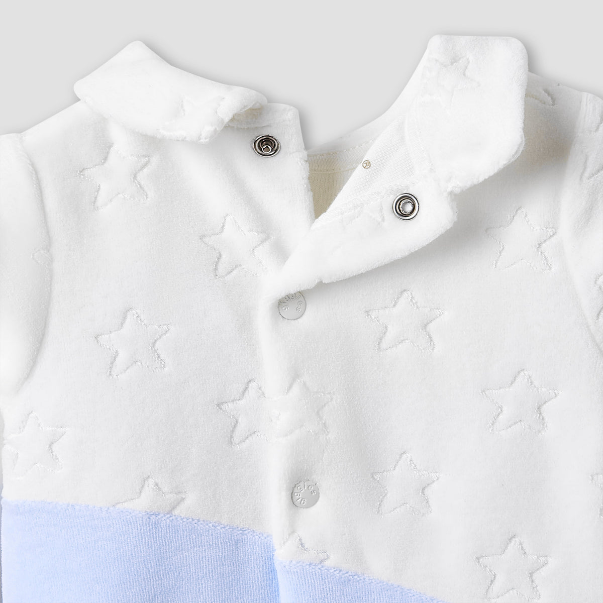 Giggles Collared Sleepsuit with Star Texture - Long Sleeves