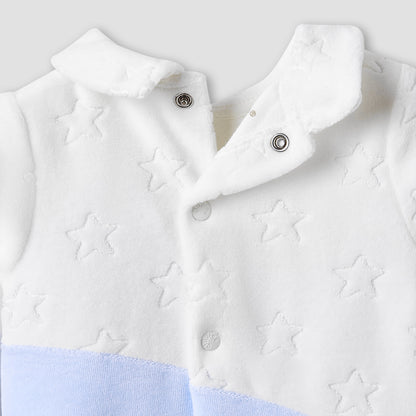 Giggles Collared Sleepsuit with Star Texture - Long Sleeves