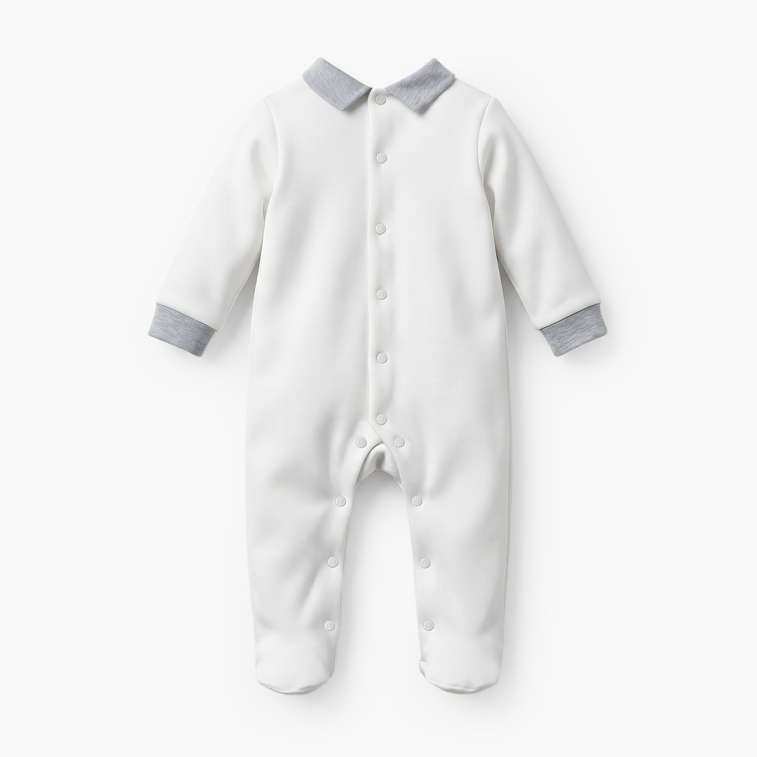 Giggles Collared Sleepsuit with Bear Applique - Cotton - Long Sleeves