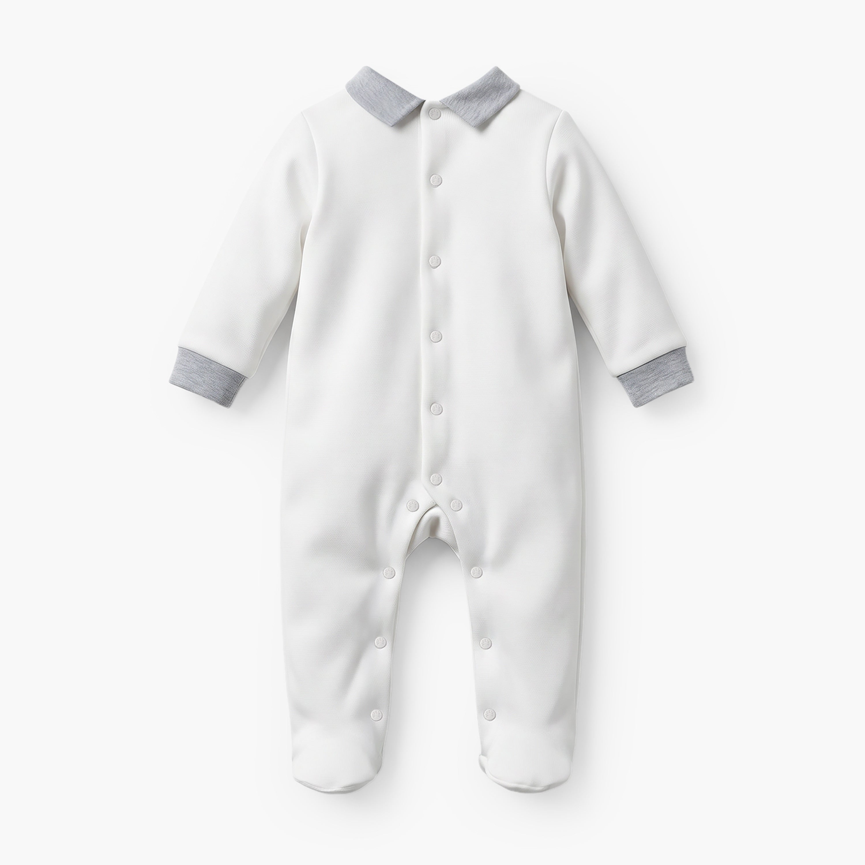 Giggles Collared Sleepsuit with Bear Applique - Cotton - Long Sleeves