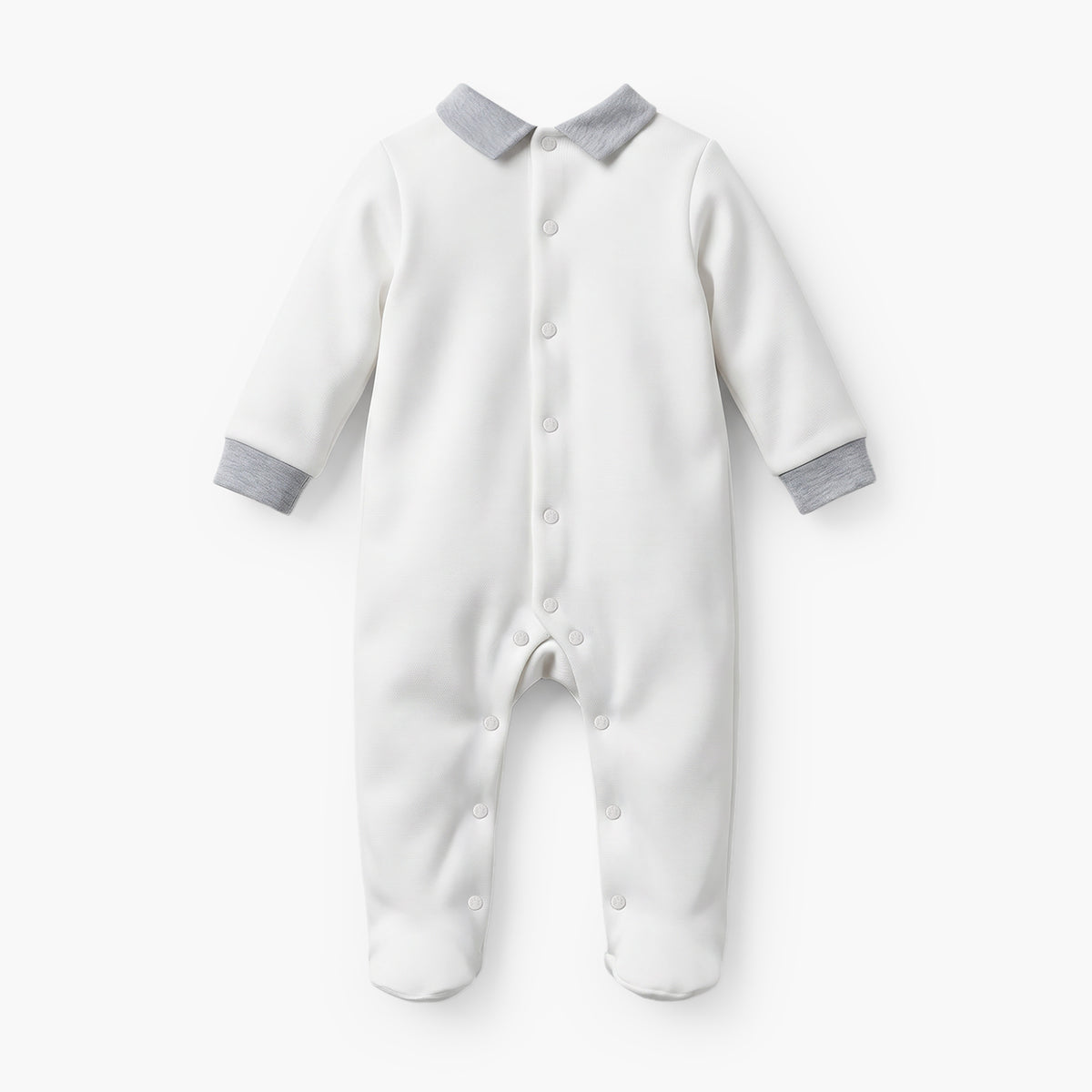 Giggles Collared Sleepsuit with Bear Applique - Cotton - Long Sleeves