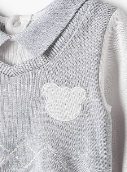 Giggles Collared Sleepsuit with Bear Applique - Cotton - Long Sleeves-baby-boys-clothing-nightwear-sleepsuits-image-3