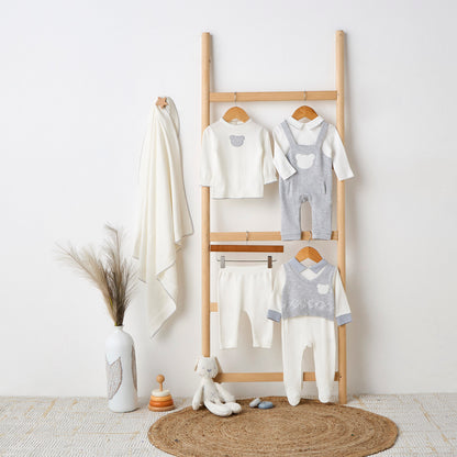 Giggles Collared Sleepsuit with Bear Applique - Cotton - Long Sleeves