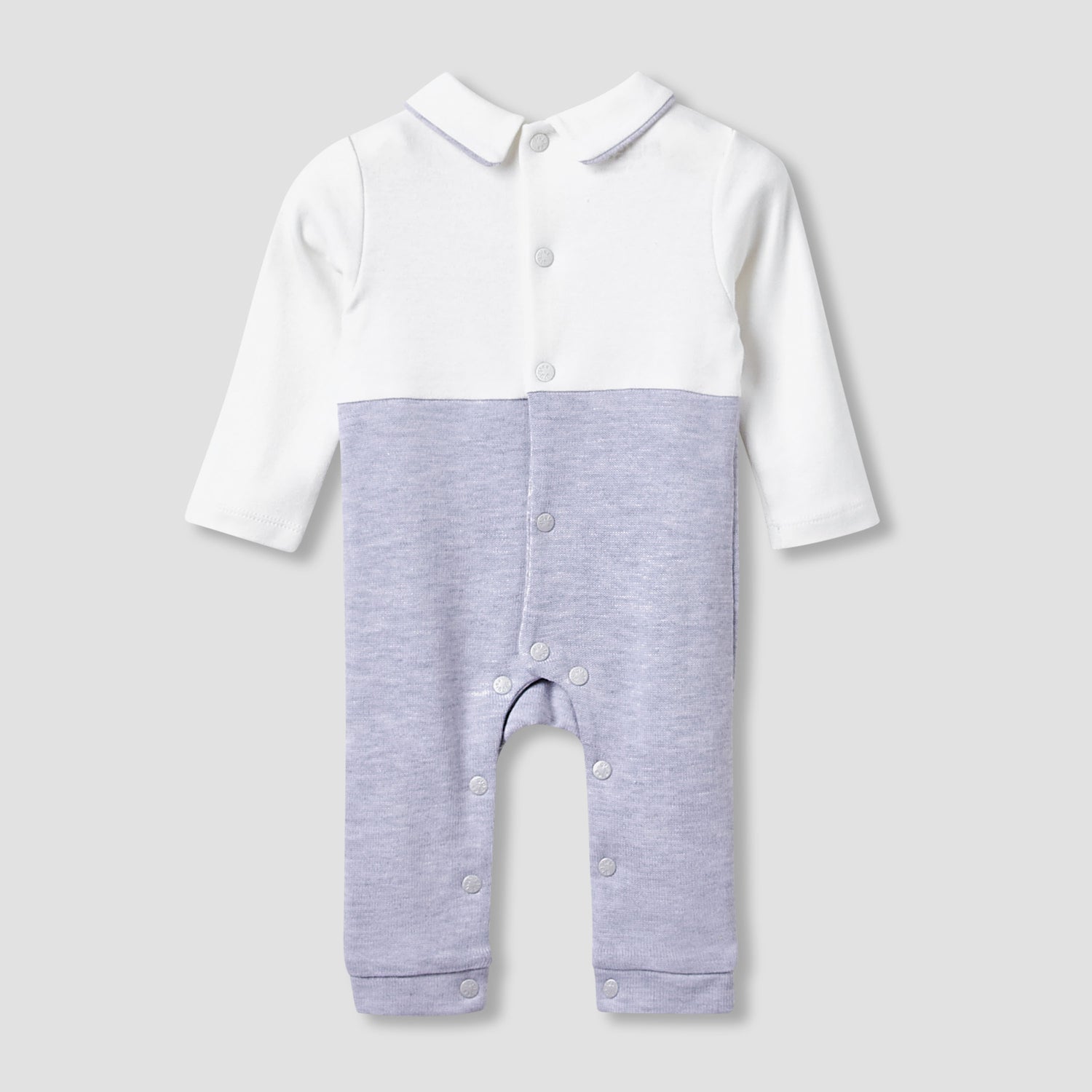 Giggles Collared Sleepsuit with Bear Applique - Cotton - Long Sleeves
