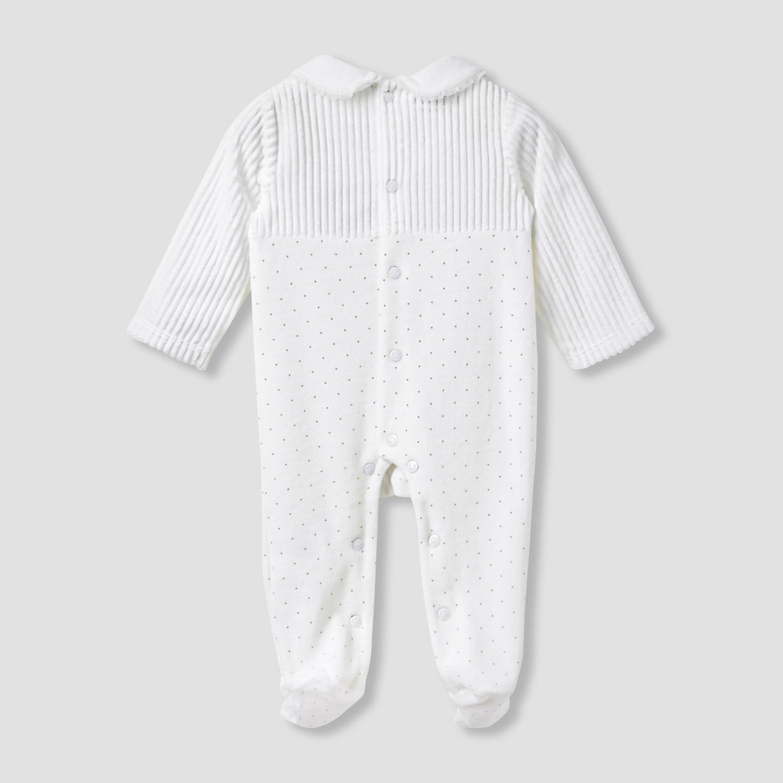 Giggles Collared Closed Foot Sleepsuit with Floral Embroidery - Long Sleeves
