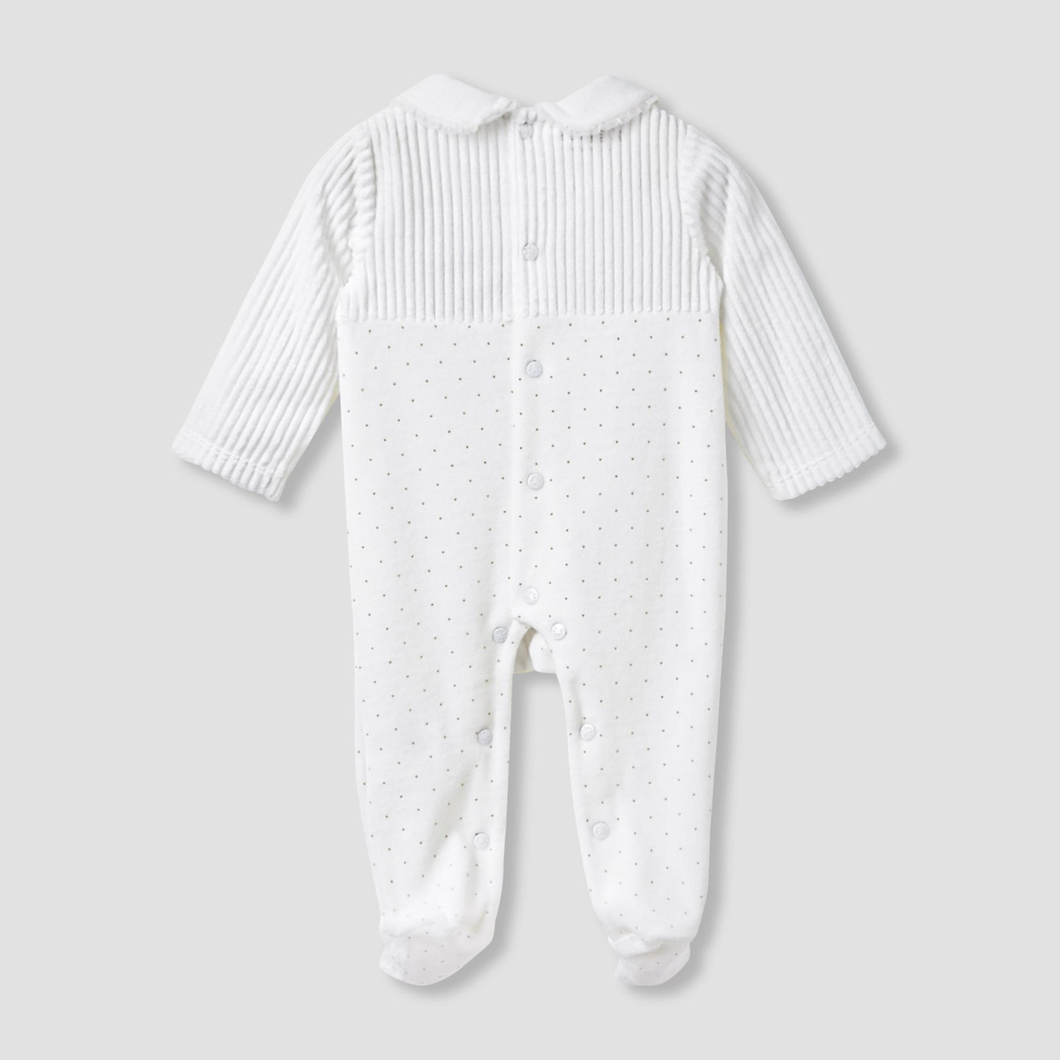 Giggles Collared Closed Foot Sleepsuit with Floral Embroidery - Long Sleeves