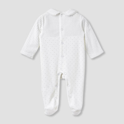 Giggles Collared Closed Foot Sleepsuit with Floral Embroidery - Long Sleeves