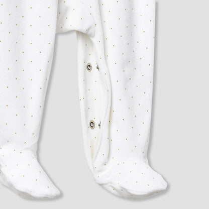 Giggles Collared Closed Foot Sleepsuit with Floral Embroidery - Long Sleeves