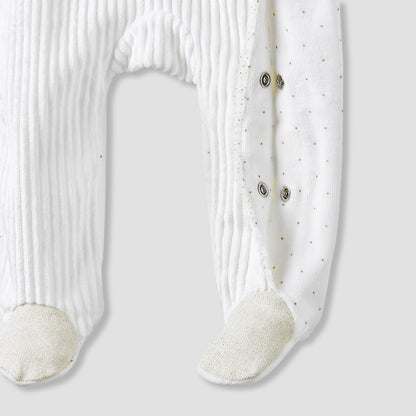 Giggles Round Neck Closed Foot Sleepsuit with Bird Applique - Long Sleeves - White / 9-12 mths