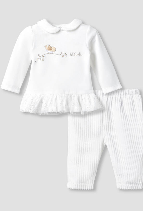 Giggles Pyjama Set with Bird Applique - Long Sleeves - Peter Pan Collar