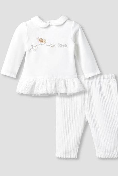 Giggles Pyjama Set with Bird Applique - Long Sleeves - Peter Pan Collar