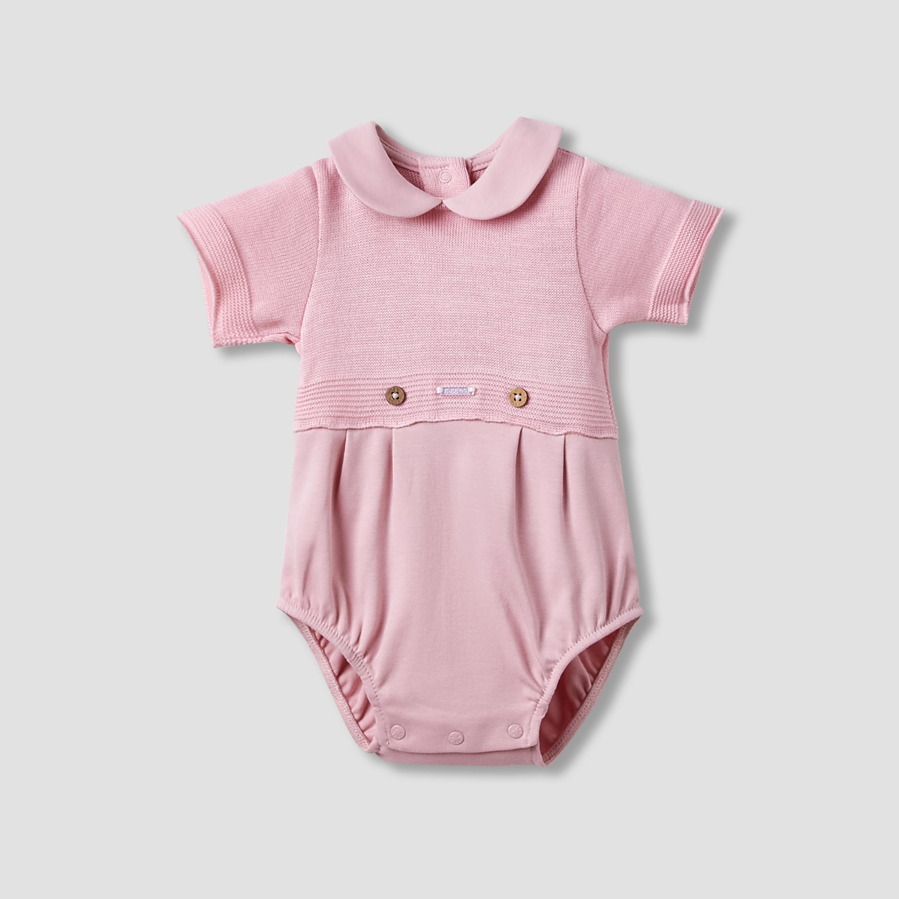 Giggles Collared Bodysuit with Snap Button Closure - Short Sleeves - Pink / 9-12 mths