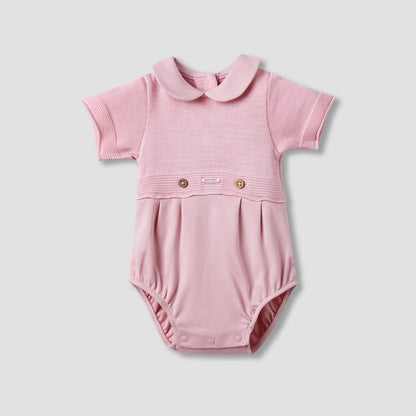 Giggles Collared Bodysuit with Snap Button Closure - Short Sleeves - Pink / 9-12 mths