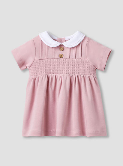 Giggles Girls A-line Dress with Smock Detail - Cotton - Short Sleeves - Peter Pan Collar-baby-girls-clothing-dressesandjumpsuits-image-1