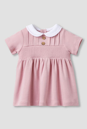 Giggles Girls A-line Dress with Smock Detail - Cotton - Short Sleeves - Peter Pan Collar