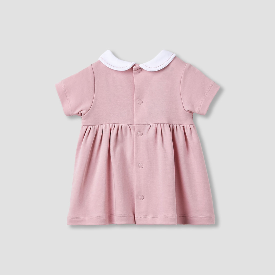 Giggles Girls A-line Dress with Smock Detail - Cotton - Short Sleeves - Peter Pan Collar