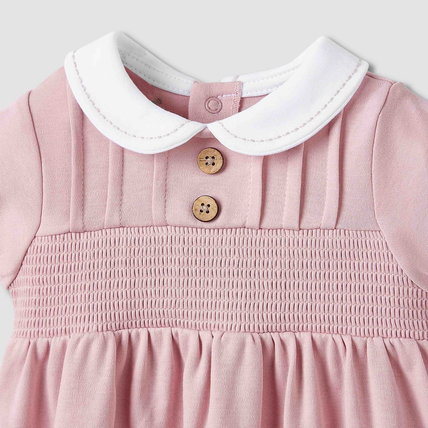 Giggles Girls A-line Dress with Smock Detail - Cotton - Short Sleeves - Peter Pan Collar