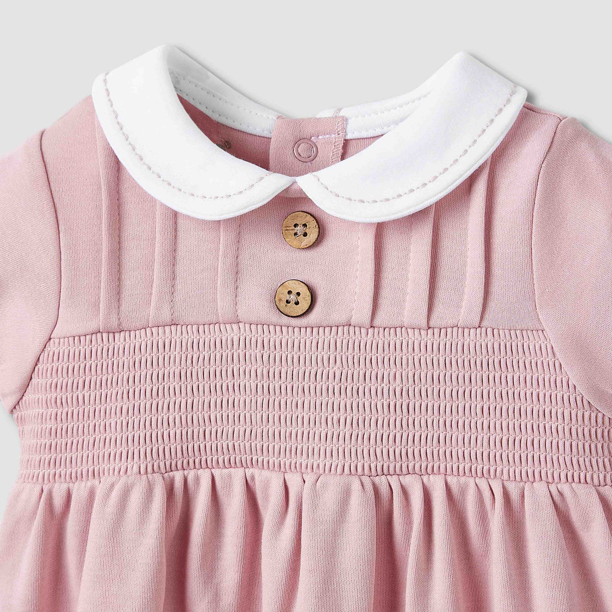 Giggles Girls A-line Dress with Smock Detail - Cotton - Short Sleeves - Peter Pan Collar