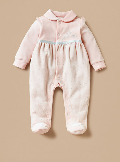 Giggles Embellished Velour Closed Feet Sleepsuit with Button Closure-baby-girls-clothing-nightwear-sleepsuits-image-1