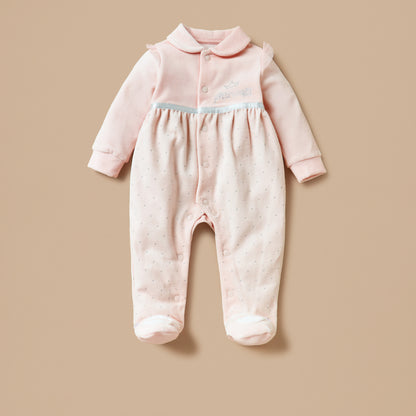 Giggles Embellished Velour Closed Feet Sleepsuit with Button Closure - Pink / 9-12 mths