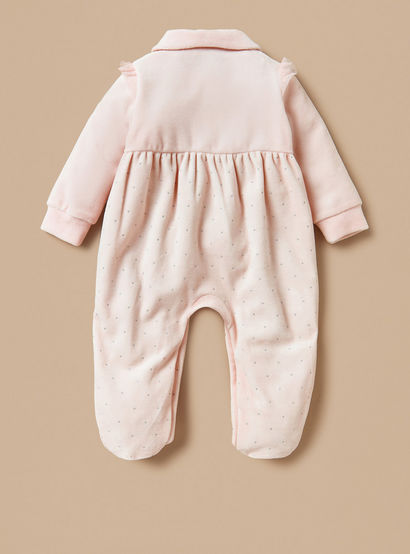 Giggles Embellished Velour Closed Feet Sleepsuit with Button Closure-baby-girls-clothing-nightwear-sleepsuits-image-2