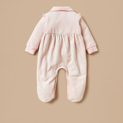 Giggles Embellished Velour Closed Feet Sleepsuit with Button Closure