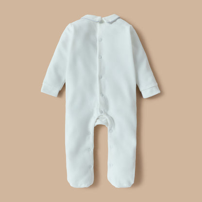 Giggles Solid Velour Collared Sleepsuit with Button Detail