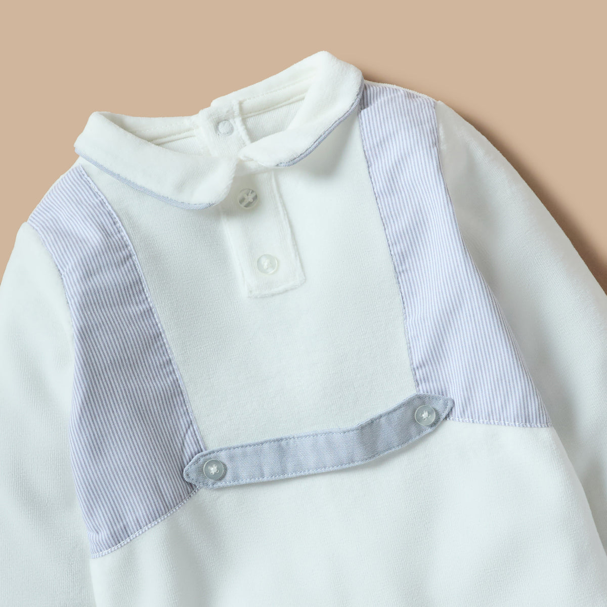 Giggles Solid Velour Collared Sleepsuit with Button Detail