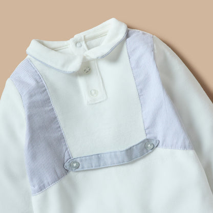 Giggles Solid Velour Collared Sleepsuit with Button Detail