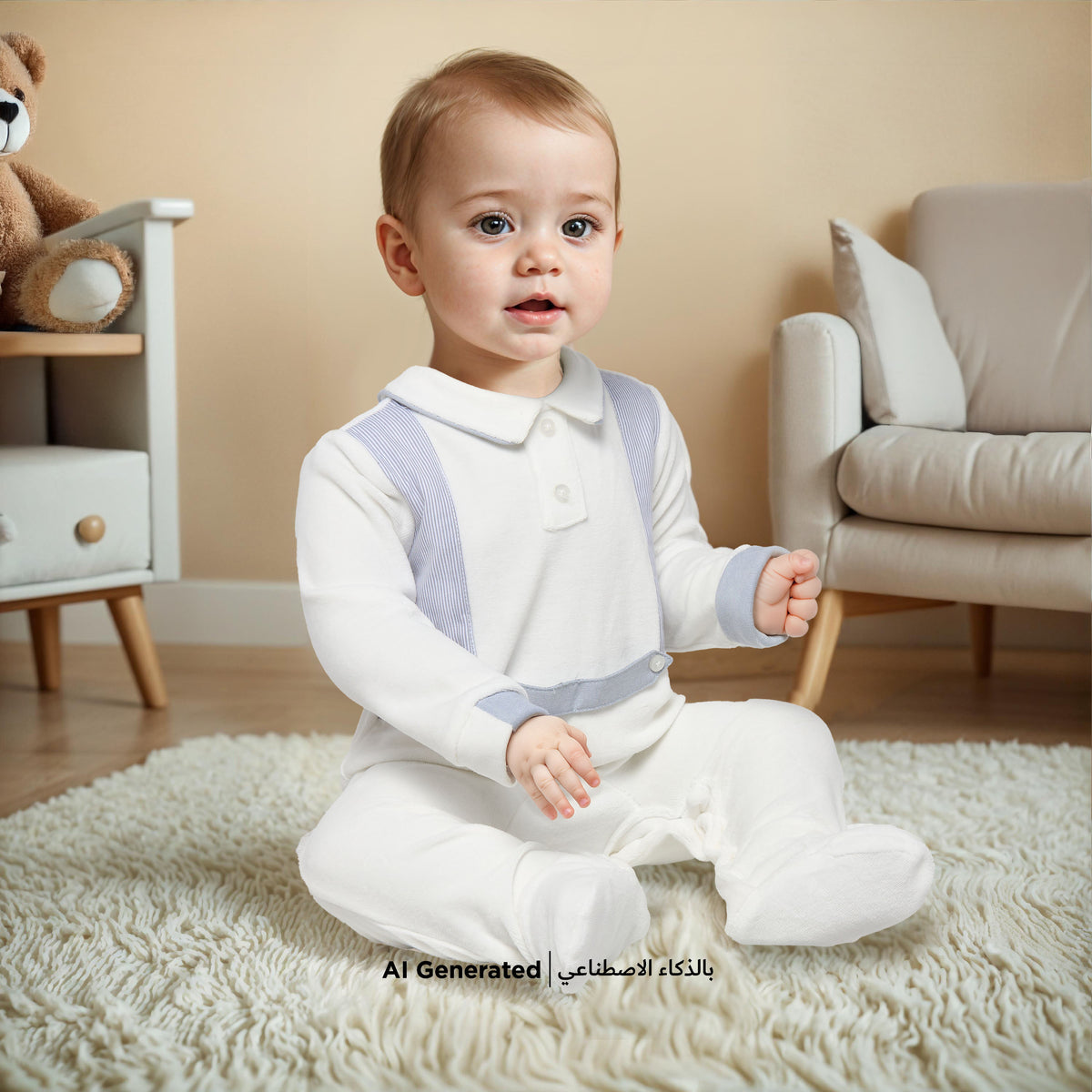 Giggles Solid Velour Collared Sleepsuit with Button Detail