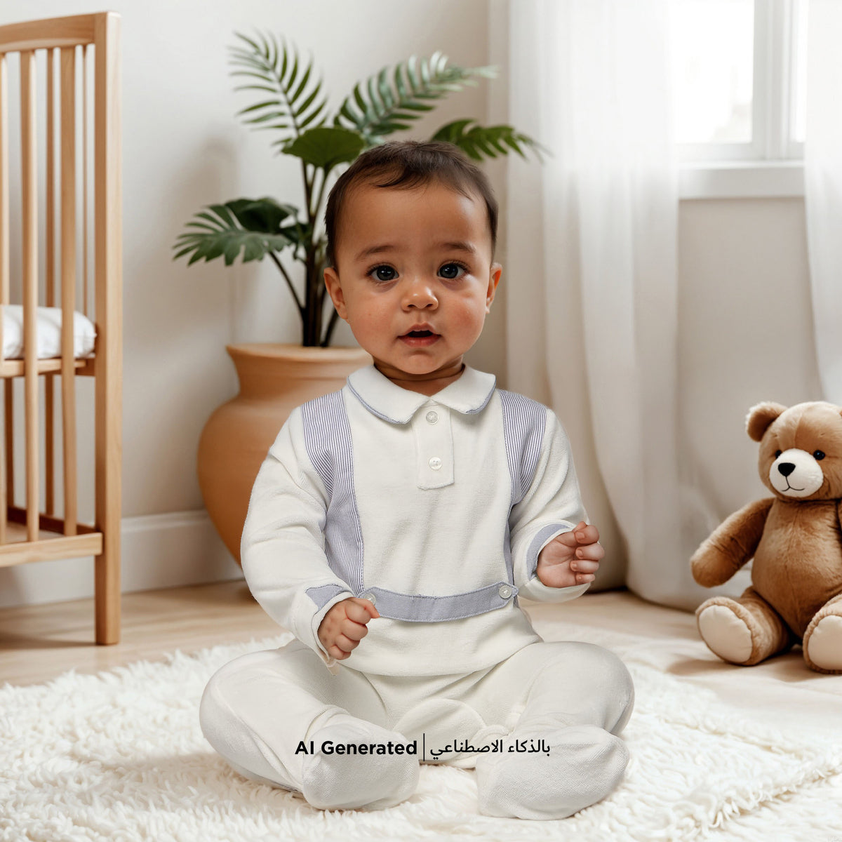 Giggles Solid Velour Collared Sleepsuit with Button Detail