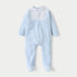 Giggles Panelled Velour Closed Feet Sleepsuit with Long Sleeves and Button Closure - Blue / 9-12 mths