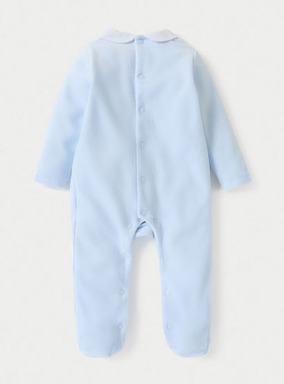 Giggles Panelled Velour Closed Feet Sleepsuit with Long Sleeves and Button Closure-baby-boys-clothing-nightwear-sleepsuits-image-2