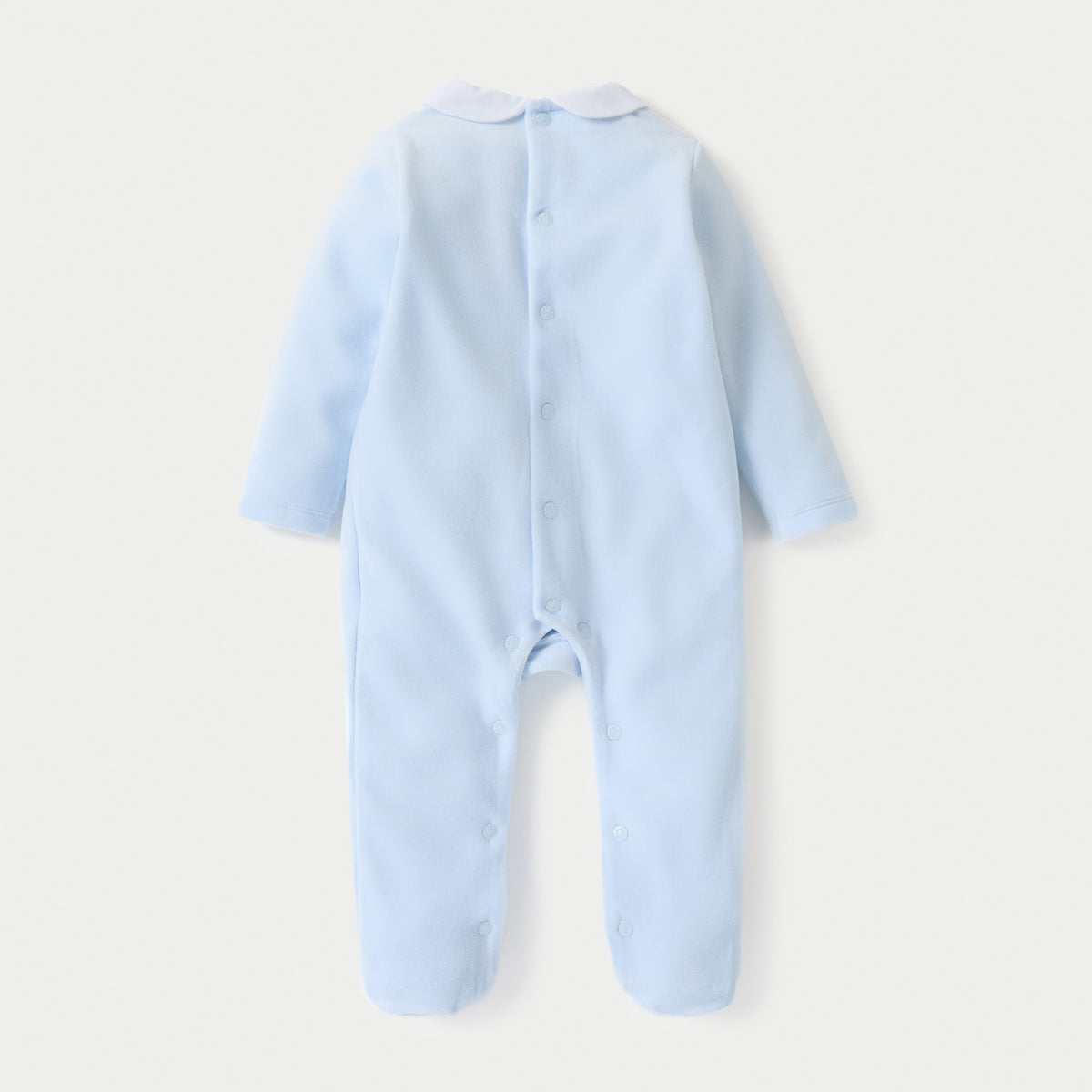 Giggles Panelled Velour Closed Feet Sleepsuit with Long Sleeves and Button Closure