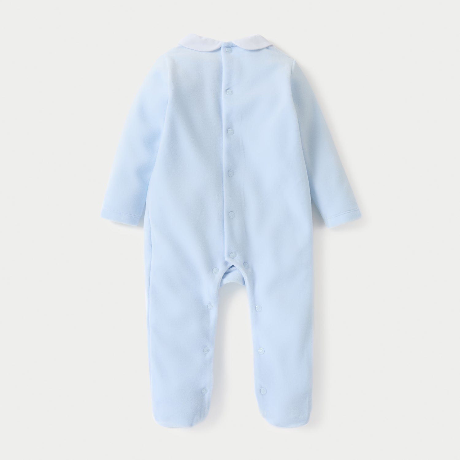 Giggles Panelled Velour Closed Feet Sleepsuit with Long Sleeves and Button Closure