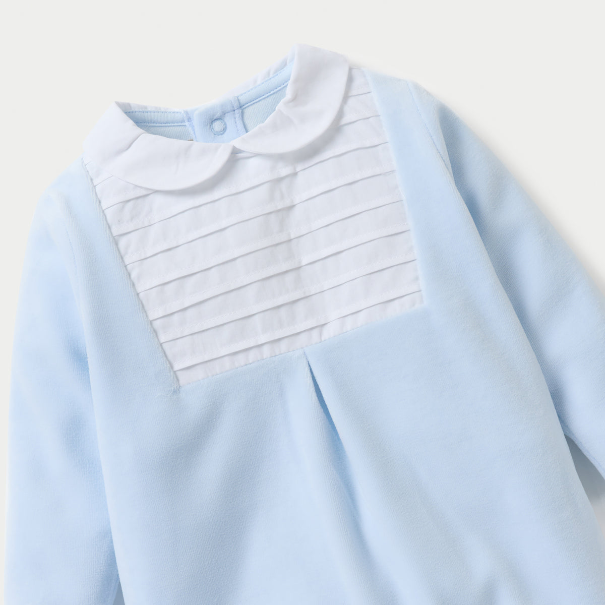 Giggles Panelled Velour Closed Feet Sleepsuit with Long Sleeves and Button Closure