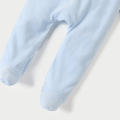 Giggles Panelled Velour Closed Feet Sleepsuit with Long Sleeves and Button Closure