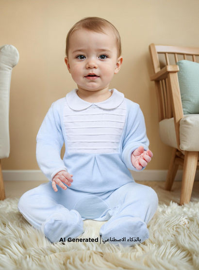 Giggles Panelled Velour Closed Feet Sleepsuit with Long Sleeves and Button Closure-baby-boys-clothing-nightwear-sleepsuits-image-5