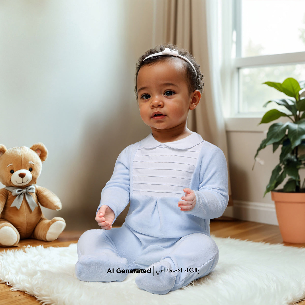 Giggles Panelled Velour Closed Feet Sleepsuit with Long Sleeves and Button Closure