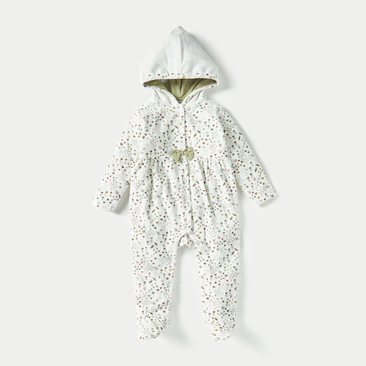 Juniors All-Over Print Hooded Sleepsuit with Snap Button Closure