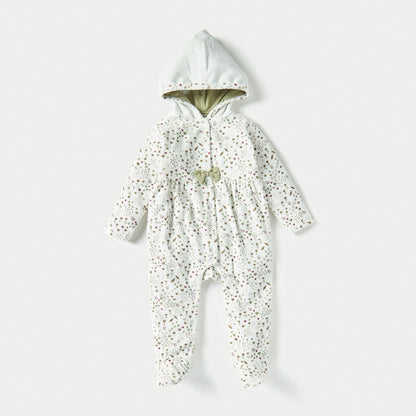 Juniors All-Over Print Hooded Sleepsuit with Snap Button Closure