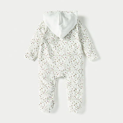 Juniors All-Over Print Hooded Sleepsuit with Snap Button Closure
