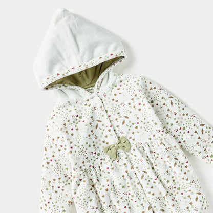 Juniors All-Over Print Hooded Sleepsuit with Snap Button Closure - White / 9-12 mths