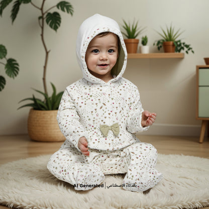 Juniors All-Over Print Hooded Sleepsuit with Snap Button Closure
