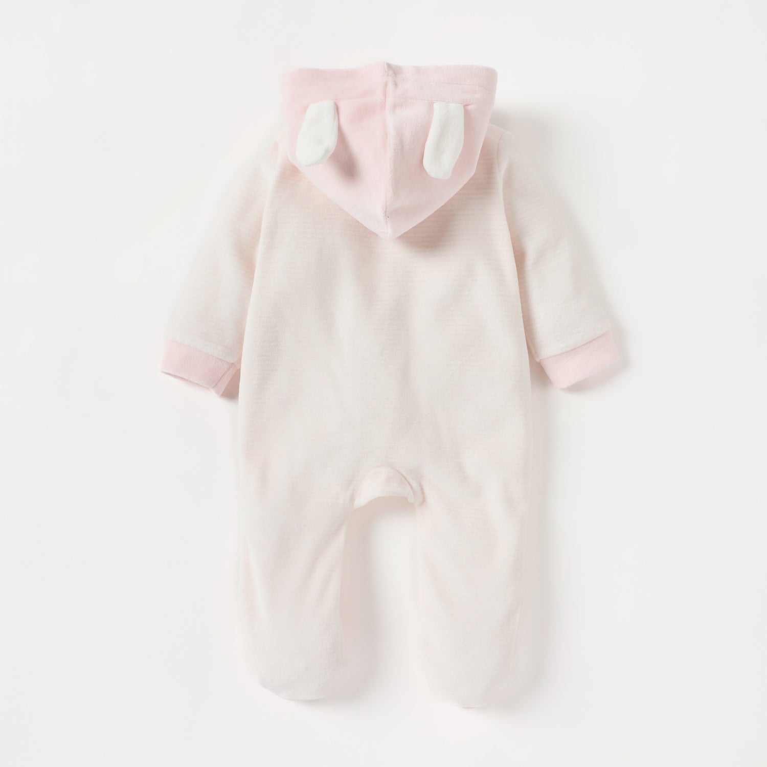 Juniors Rabbit Applique Velour Closed Feet Hooded Sleepsuit with Button Closure